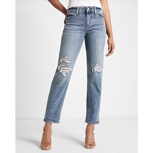 Express Mid-Rise Ripped Boyfriend Jeans Blue Size 6